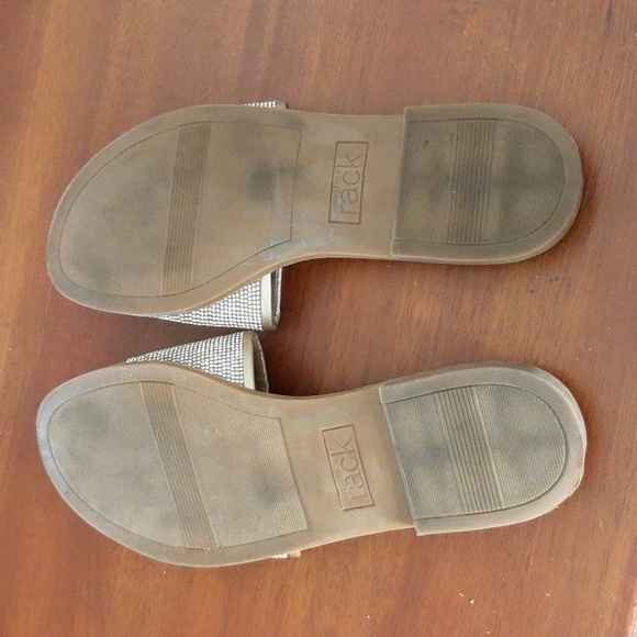 Nordstrom Rack Gold Slides Rhinestones Single Band Sandals sz 10M - Picture 9 of 11